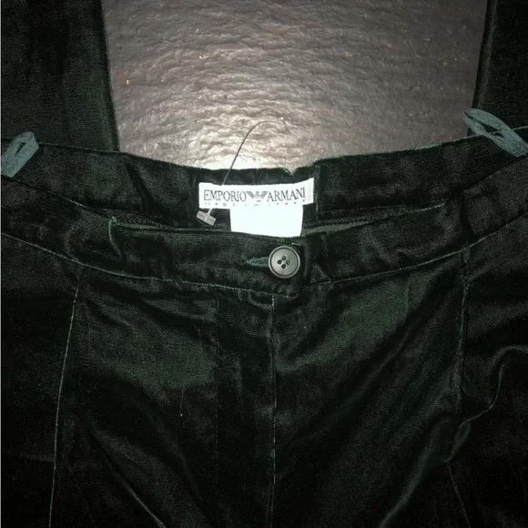EMPORIO ARMANI] Velvet Blackish Green High waist Wide leg Pants